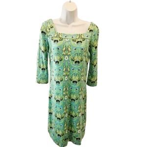 Lilly Pulitzer Cockatoo Bird 100% Silk Dress Knee Length 3/4 Sleeve